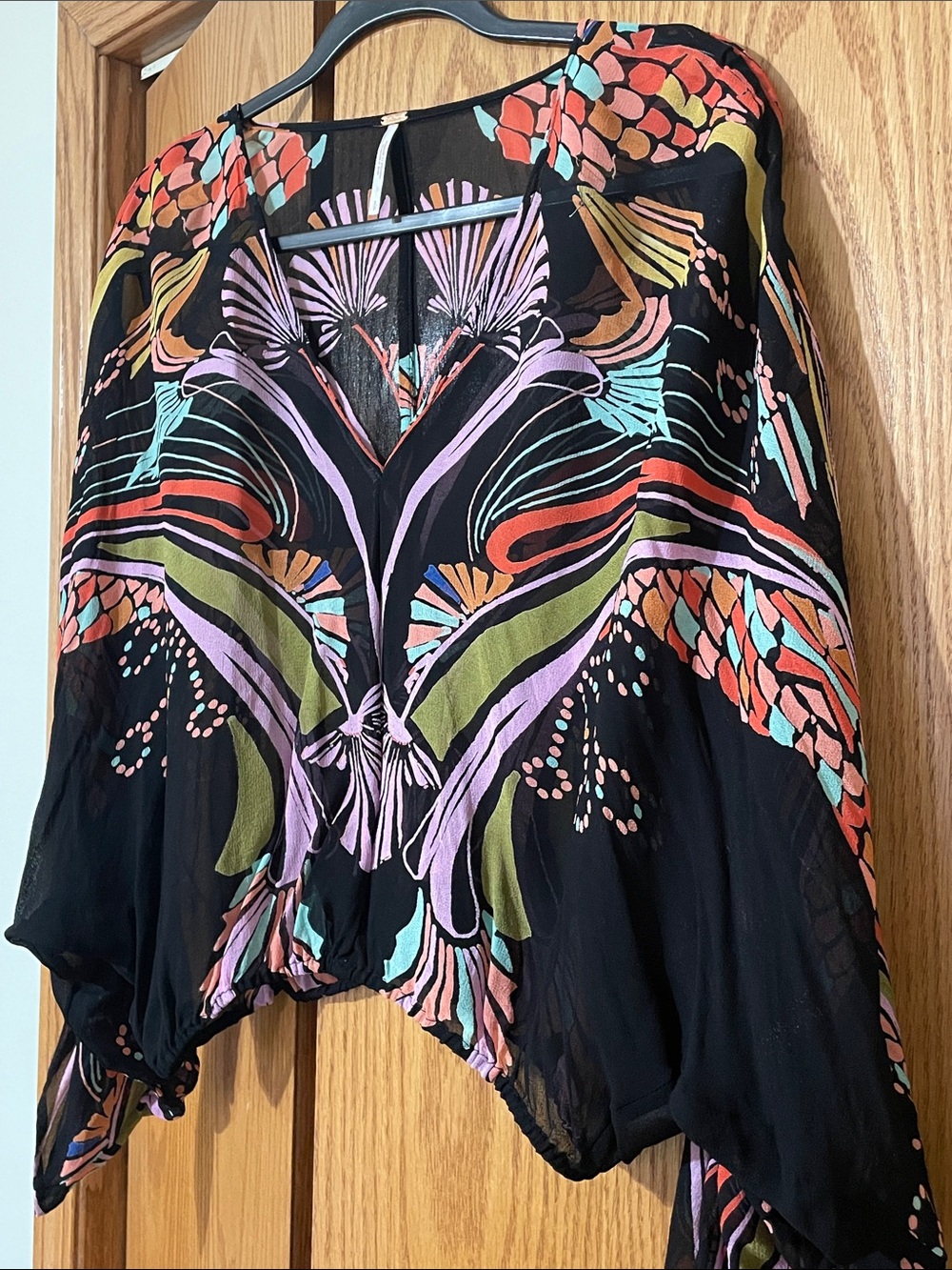 Free People Black Floral-Print Dolman Blouse with Multicolor Motif - Picture 2 of 11